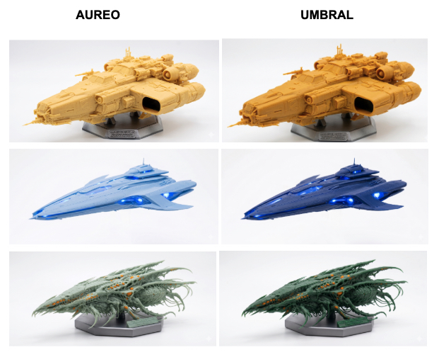 Naves impressas do BoardGame Klight Omniverse